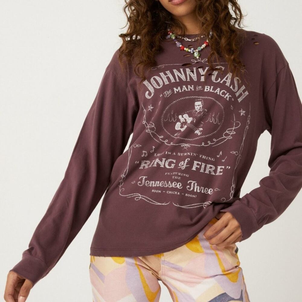 DAYDREAMER NWOT Johnny Cash Distressed Long Sleeve Band Tee Oversized Tennessee